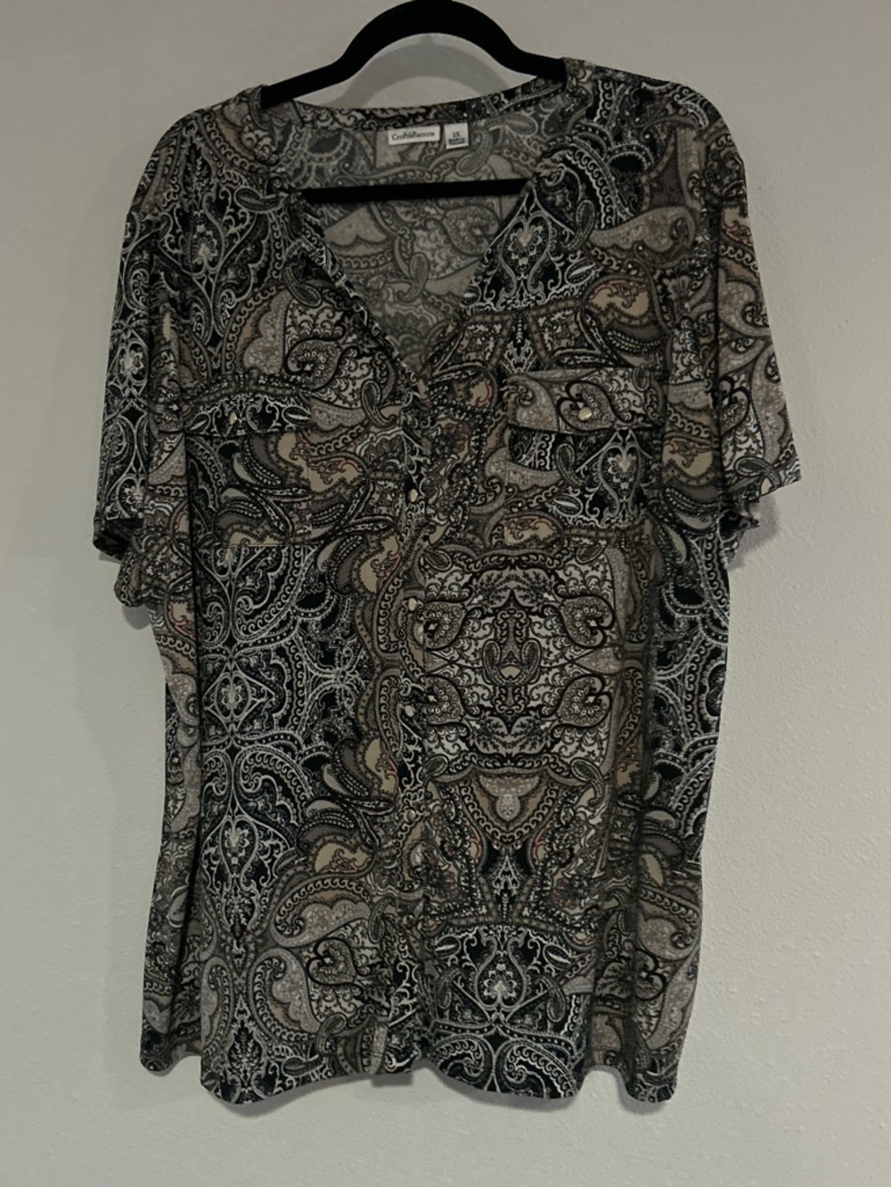 Croft & Barrow Paisley Button-Front Top in Black & Taupe